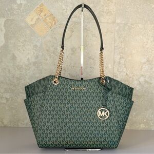 Michael Kors Jet Set Travel LG Shoulder Chain Tote Bag MK Dark Green
